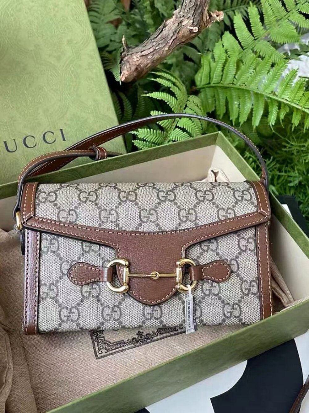 Gucci GG Canvas Horsebit Mini Flap Crossbody Bag